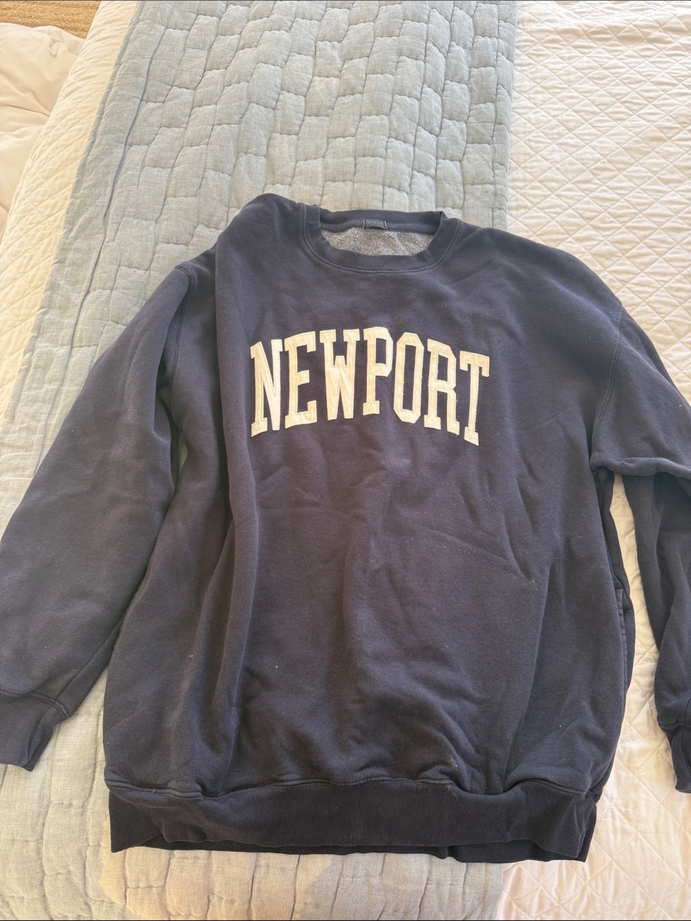 Brandy Melville Navy 'NEWPORT' Crewneck Sweatshirt with White Lettering